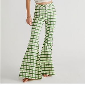 New We The Free Just Float On Printed Flare Jeans In Lime Combo